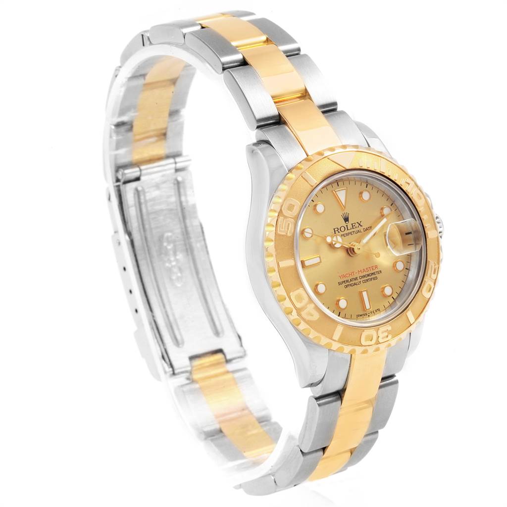 The image shows a Rolex Yacht-Master 69623 Women's Steel and Gold (two tone) Grey Dial 69623 Women's Steel and Gold (two tone) Grey Dial watch from a front-left angle, highlighting the dial, bezel, and two-tone bracelet.