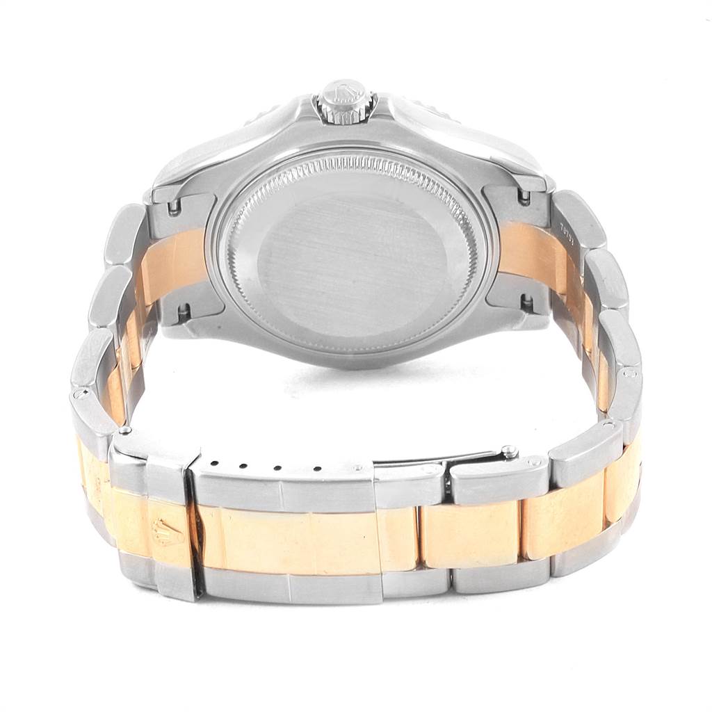 This image shows the back case and bracelet of a Rolex Yacht-Master 168623 Men
s Steel and Gold (two tone) Blue Dial 168623 Men
s Steel and Gold (two tone) Blue Dial watch at a rear angle.