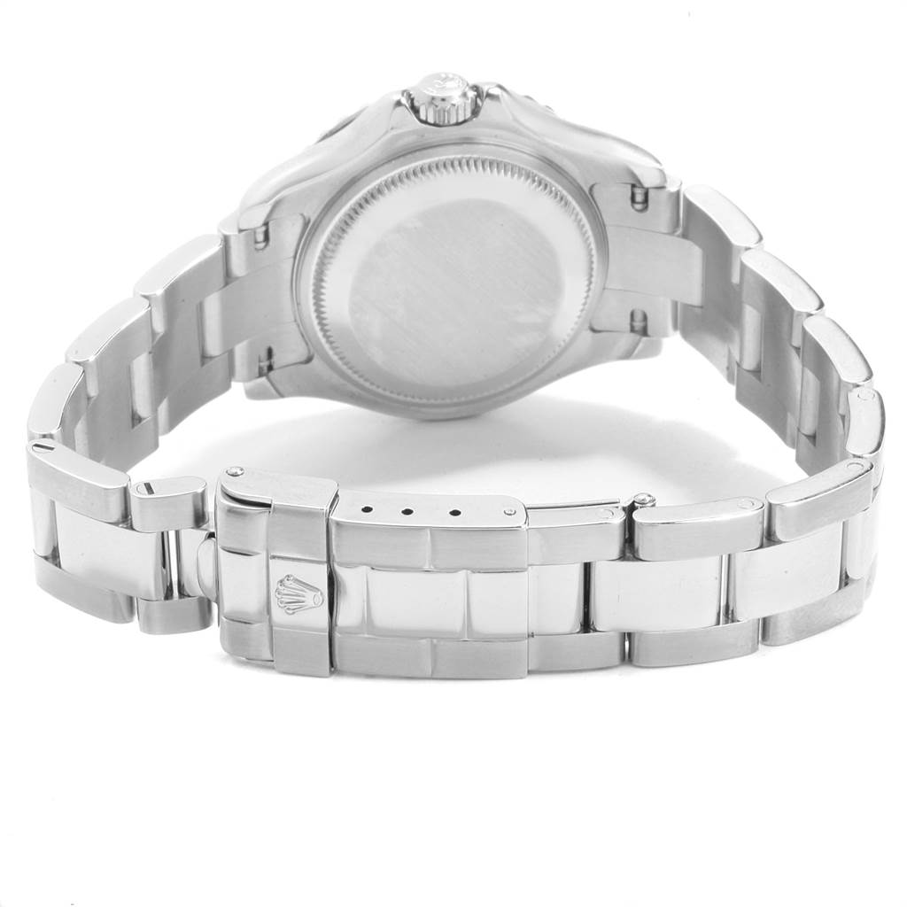 The image shows the back case and bracelet clasp of a Rolex Yacht-Master 169622 Women
s Stainless Steel Silver Dial 169622 Women
s Stainless Steel Silver Dial watch from a rear angle.