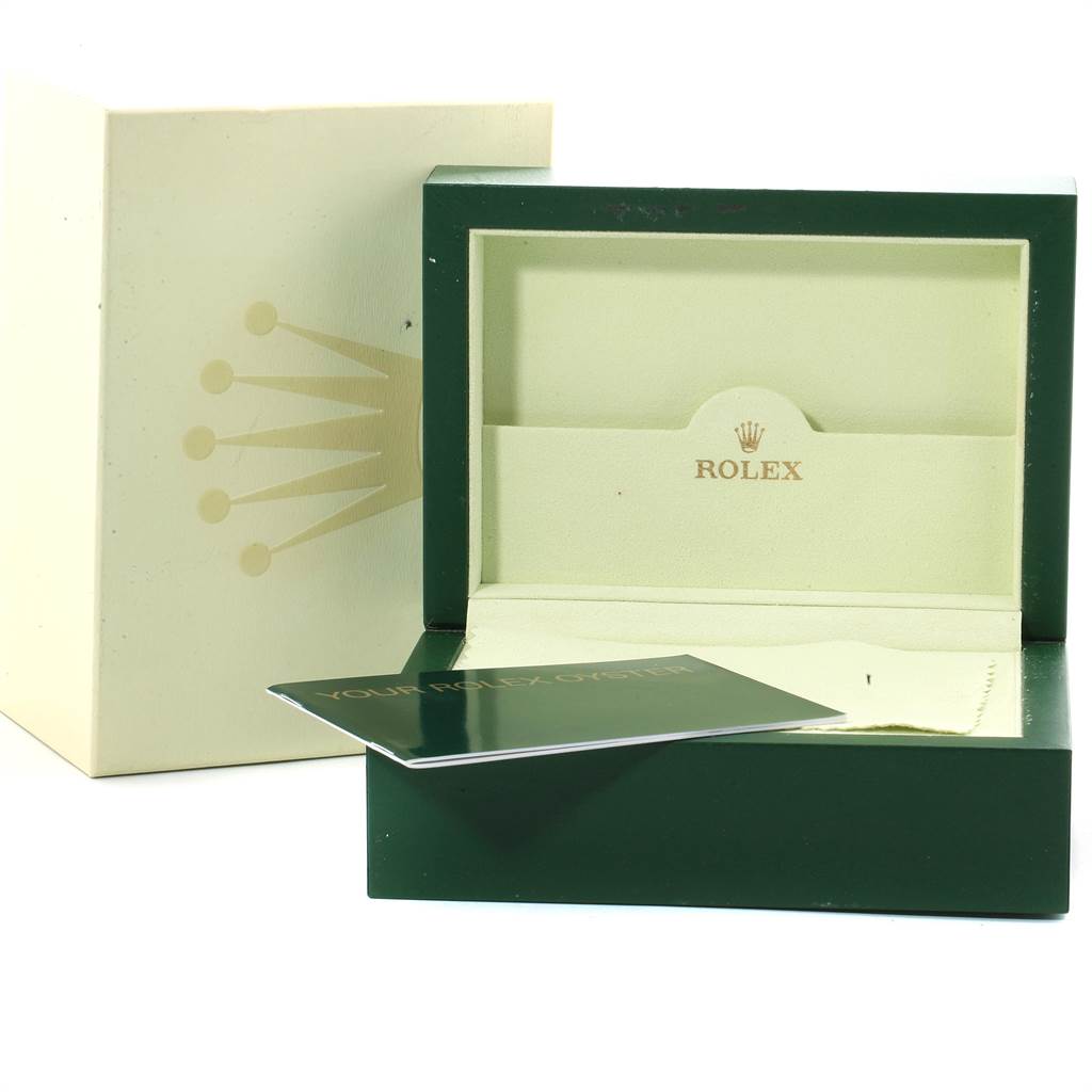 The image shows the open box and accessories for the Rolex Yacht-Master 169628 Women's Yellow Gold White Dial 169628 Women's Yellow Gold White Dial watch, including the outer box and booklets.