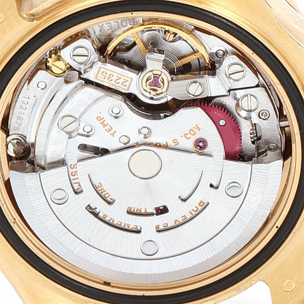 This image shows the inner mechanical movement of the Rolex Yacht-Master 169628 Women's Yellow Gold Mother of Pearl Dial 169628 Women's Yellow Gold Mother of Pearl Dial watch from a rear angle.