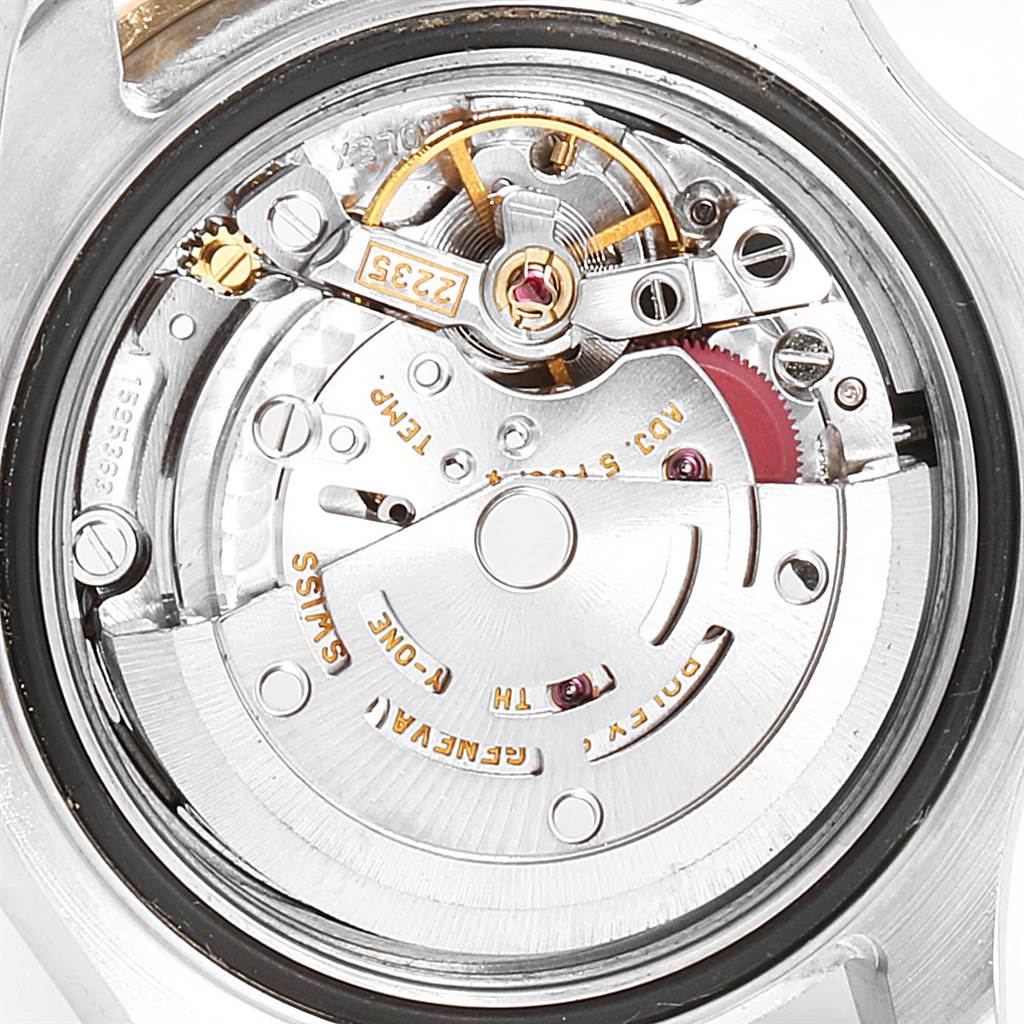 This image shows the internal movement mechanism of a Rolex Yacht-Master 169623 Women's Steel and Gold (two tone) Blue Dial 169623 Women's Steel and Gold (two tone) Blue Dial watch from a close-up, top-down angle.