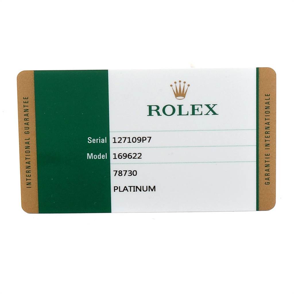 This image shows an international guarantee card for the Rolex Yacht-Master 169622 Women
s Stainless Steel Silver Dial 169622 Women
s Stainless Steel Silver Dial model 169622.