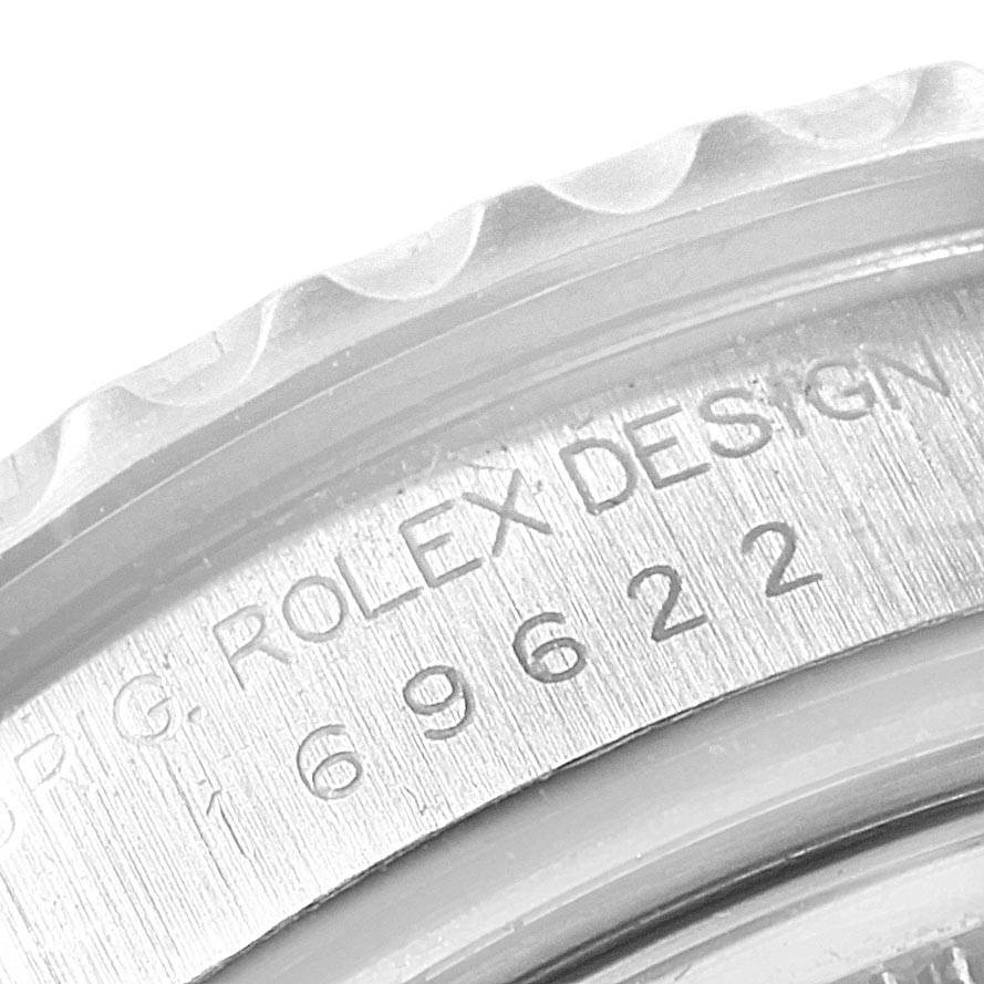 The image shows a close-up of the engraved serial/model number on the bezel of a Rolex Yacht-Master 169622 Women's Stainless Steel Silver Dial 169622 Women's Stainless Steel Silver Dial watch.