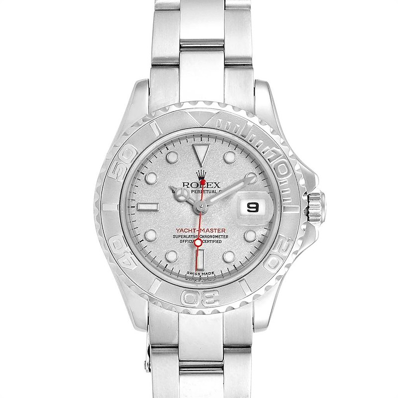 Rolex Yachtmaster 29 Red Hand Steel Platinum Ladies Watch 169622 Box SwissWatchExpo