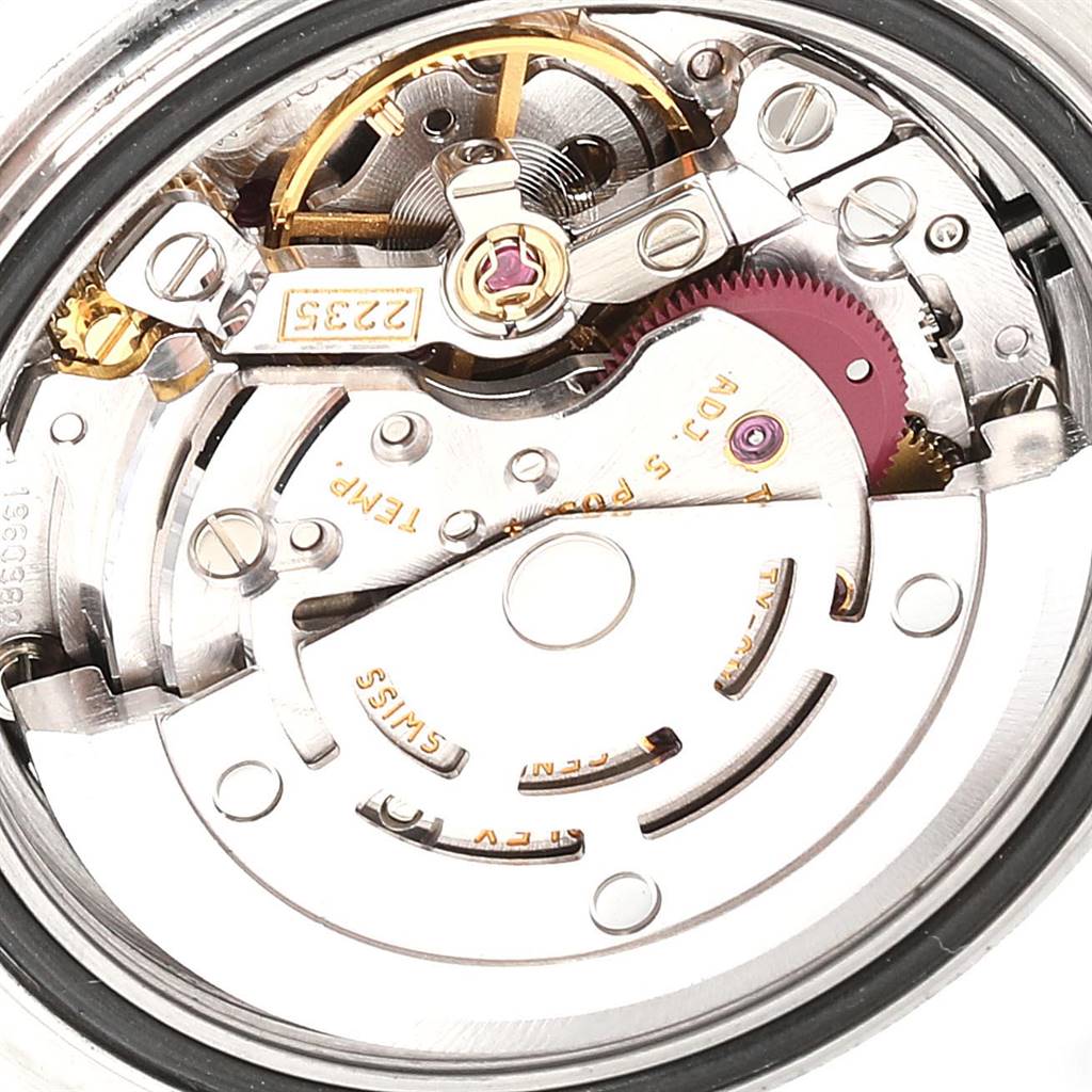 This image shows a close-up of the movement mechanism of a Rolex Yacht-Master 169622 Women's Stainless Steel Silver Dial 169622 Women's Stainless Steel Silver Dial watch.