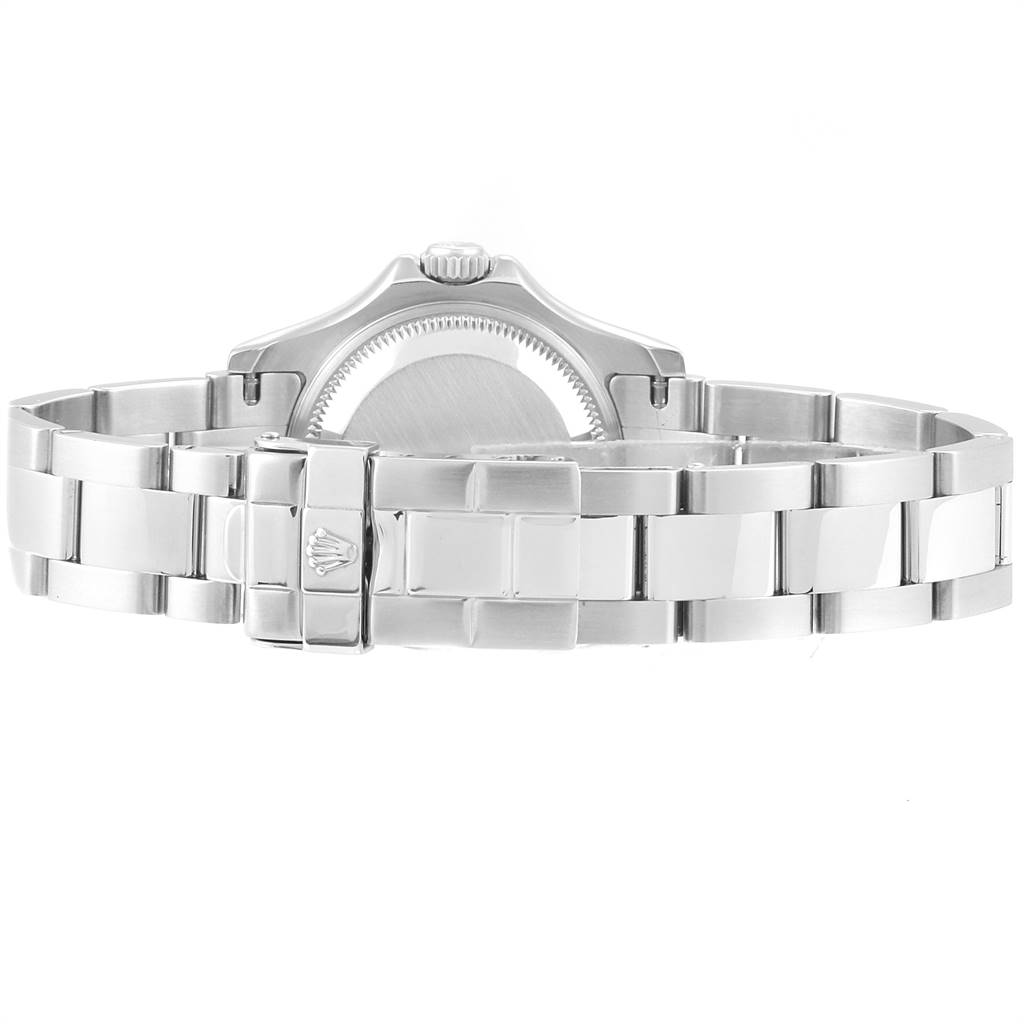 This image shows the back and bracelet clasp of a Rolex Yacht-Master 169622 Women's Stainless Steel Silver Dial 169622 Women's Stainless Steel Silver Dial watch from a rear angle.