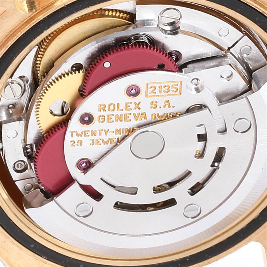 This image shows a close-up of the movement and inner mechanisms of a Rolex Yacht-Master 69628 Women's Yellow Gold Champagne Dial 69628 Women's Yellow Gold Champagne Dial watch.