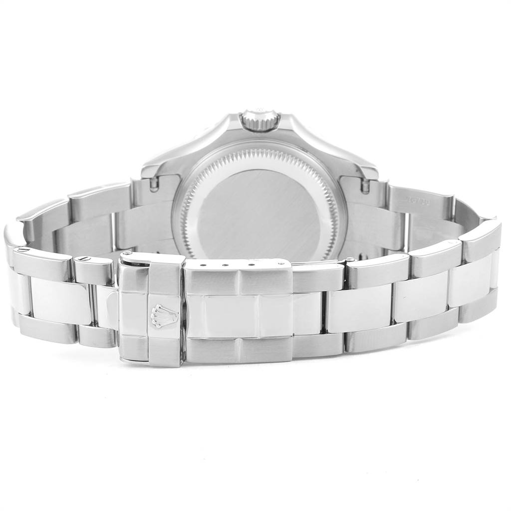 The image shows the back side of the Rolex Yacht-Master 169622 Women's Stainless Steel Silver Dial 169622 Women's Stainless Steel Silver Dial watch including the bracelet and clasp.