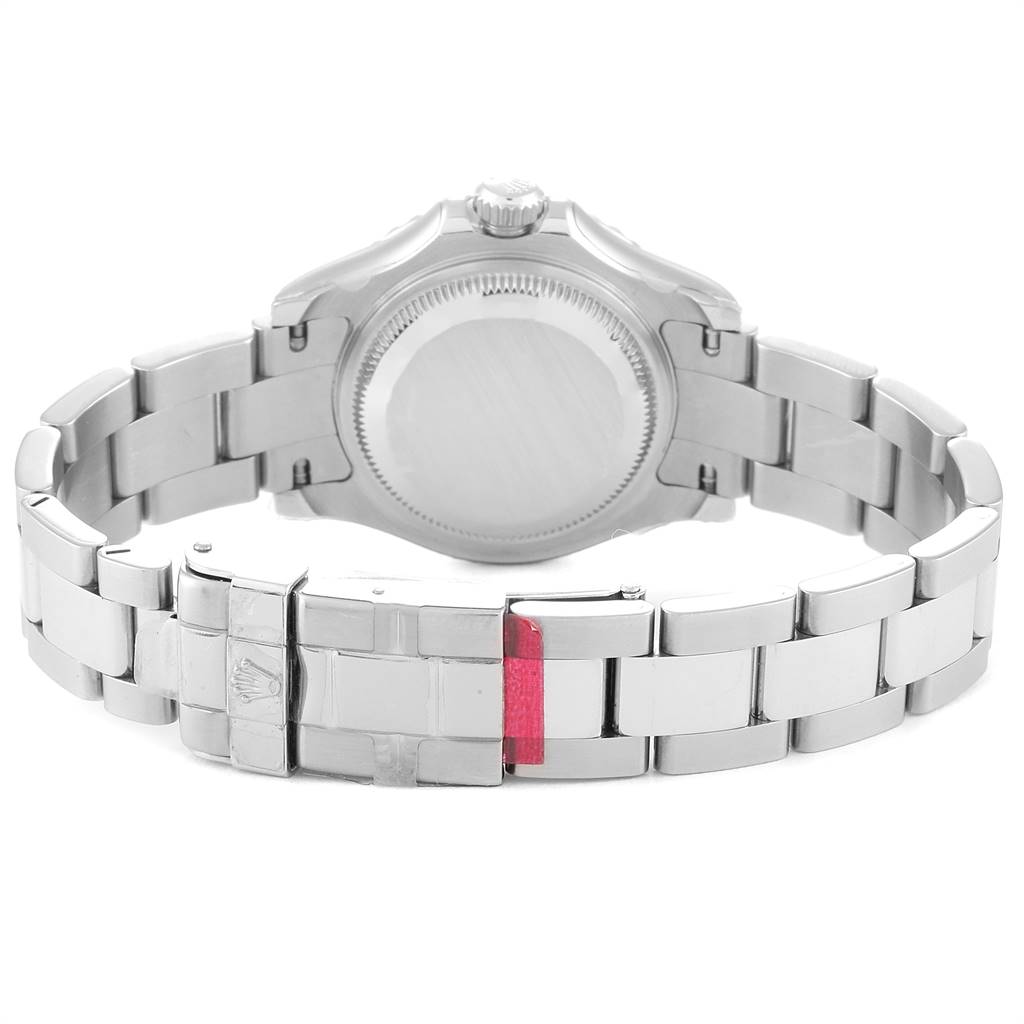The image shows the back view of a Rolex Yacht-Master 169622 Women's Stainless Steel Silver Dial 169622 Women's Stainless Steel Silver Dial watch, focusing on the case back and metal bracelet.