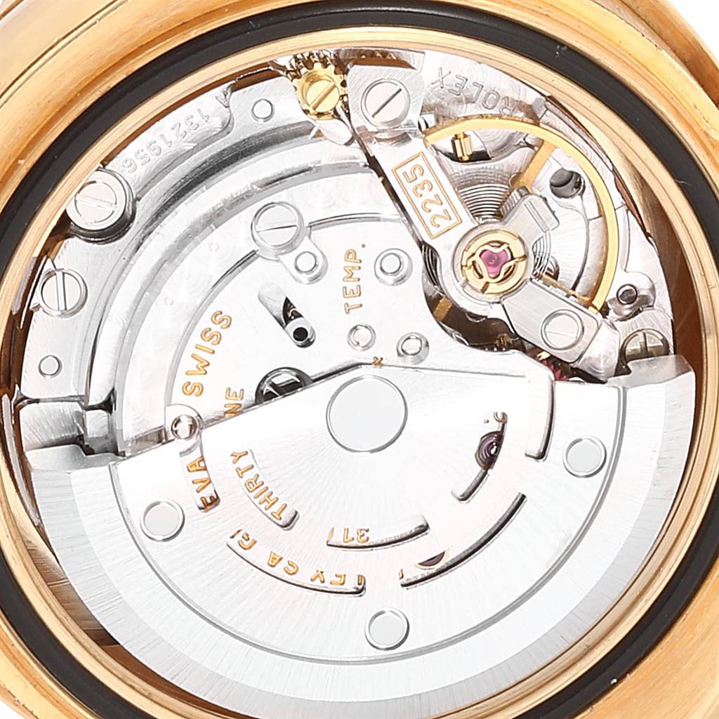 This image shows the inner mechanism of the Rolex Yacht-Master 169628 Women's Yellow Gold Mother of Pearl Dial 169628 Women's Yellow Gold Mother of Pearl Dial watch at a close-up angle.