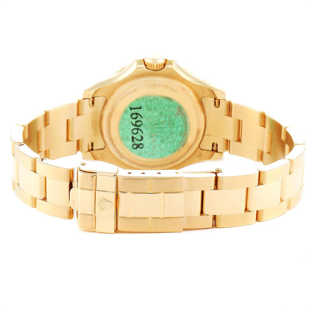 The image shows the backside and bracelet of a Rolex Yacht-Master 169628 Women's Yellow Gold Mother of Pearl Dial 169628 Women's Yellow Gold Mother of Pearl Dial watch.