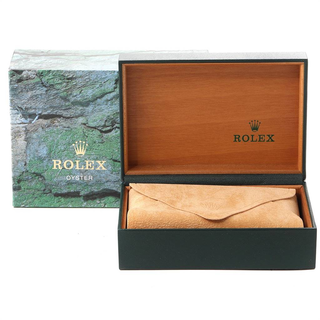 The image shows an open Rolex Yacht-Master 69623 Women's Steel and Gold (two tone) White Dial 69623 Women's Steel and Gold (two tone) White Dial box and the interior suede pouch, with an outer packaging box nearby.