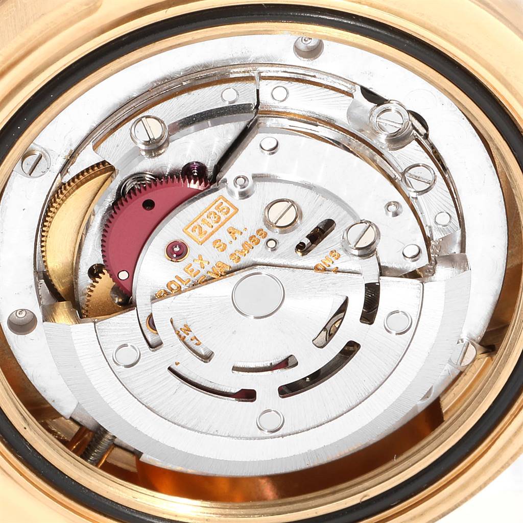 The image shows a close-up view of the internal mechanism of a Rolex Yacht-Master 68628 Yellow Gold White Dial 68628 Yellow Gold White Dial watch.