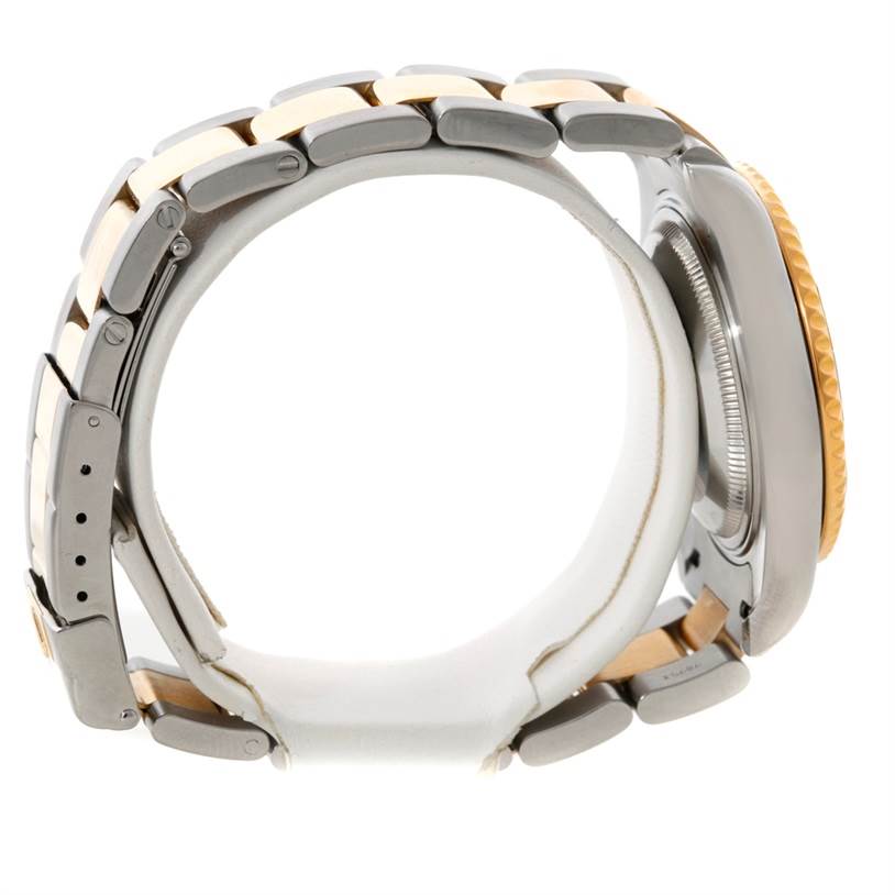 The image shows a side view of a Rolex Yacht-Master 68623 Men's Stainless Steel Grey Dial 68623 Men's Stainless Steel Grey Dial watch, highlighting its bracelet and part of the case with the bezel.