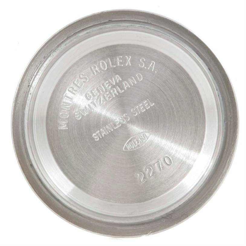 The image shows the case back of a Rolex Yacht-Master 169623 Women's Stainless Steel Mother of Pearl Dial 169623 Women's Stainless Steel Mother of Pearl Dial watch, highlighting the brand's engraving and material information.