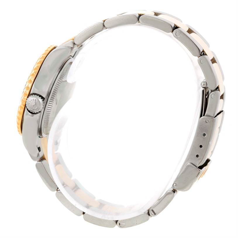 This image shows a side view of a Rolex Yacht-Master 169623 Women's Stainless Steel Mother of Pearl Dial 169623 Women's Stainless Steel Mother of Pearl Dial watch, focusing on the case, crown, and bracelet.