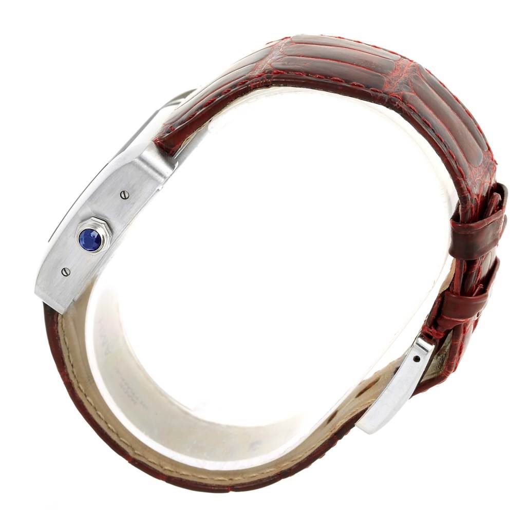 The image shows a side angle of the Cartier Tank Divan W6300755 Women's Stainless Steel Silver Dial W6300755 Women's Stainless Steel Silver Dial watch, highlighting the strap, crown, and part of the case.