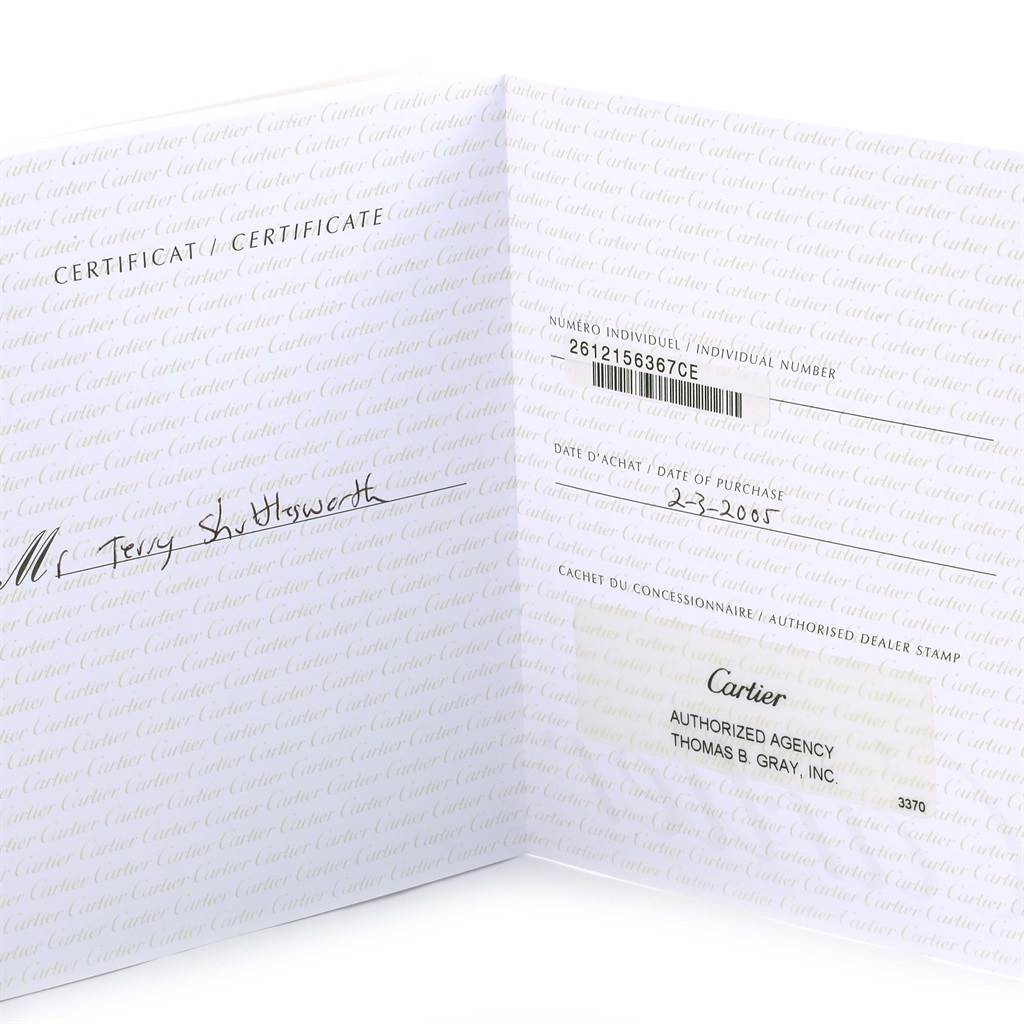 This image shows the certificate of authenticity for the Tank Divan model by Cartier.