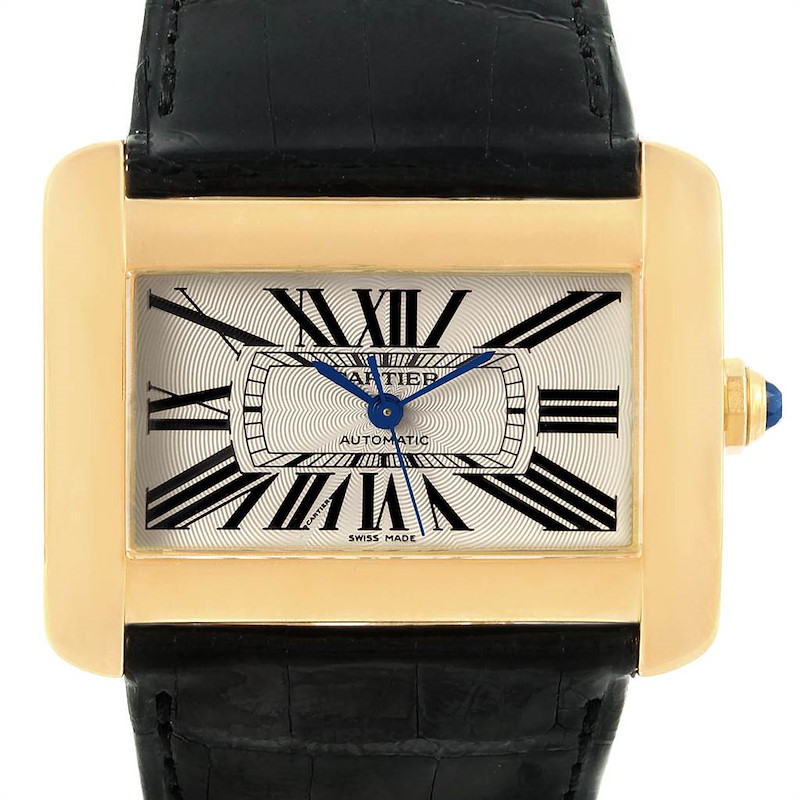 Cartier Tank Divan Large Yellow Gold Black Strap Watch W6300856 SwissWatchExpo