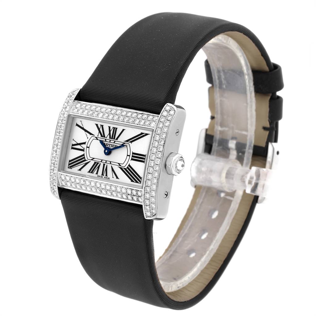 The Cartier Tank Divan WA301271 Women's White Gold Silver Dial WA301271 Women's White Gold Silver Dial watch is shown at a slight angle displaying its face, bezel, crown, and strap.