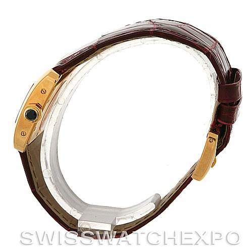 This image shows a side profile of the Cartier Tank Divan W6300356 Women's Yellow Gold White Dial W6300356 Women's Yellow Gold White Dial watch, highlighting its strap, side case, and crown.