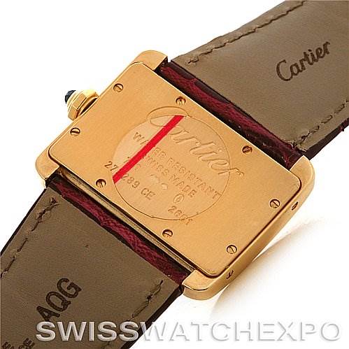 The image shows the back and leather strap of a Cartier Tank Divan W6300356 Women's Yellow Gold White Dial W6300356 Women's Yellow Gold White Dial watch.
