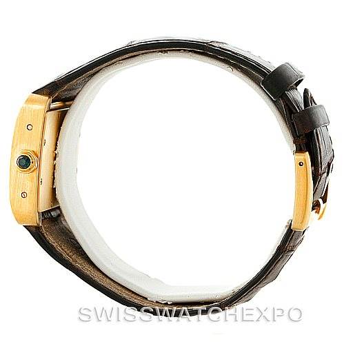 The image shows a side profile view of the Cartier Tank Divan W6300856 Yellow Gold Silver Dial W6300856 Yellow Gold Silver Dial model watch, displaying the strap, case, and crown.