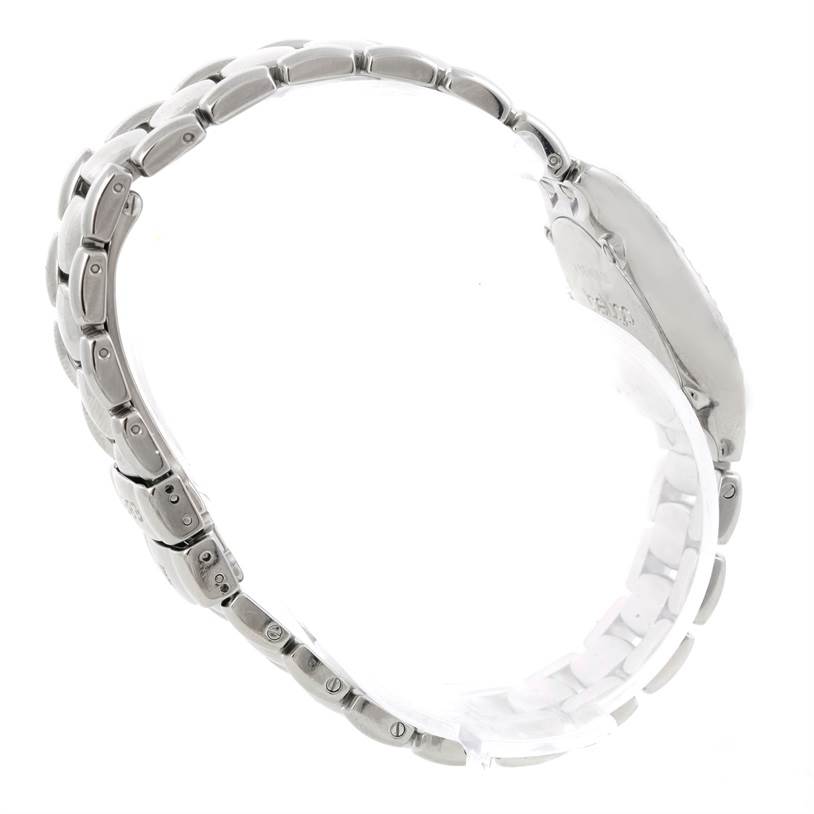 The image shows a side profile view of the bracelet and clasp of the Ebel E9157428-20 Women's Stainless Steel Mother of Pearl Dial E9157428-20 Women's Stainless Steel Mother of Pearl Dial Beluga Ladies Steel Mother of Pearl Diamond Watch E9157428-20 model.