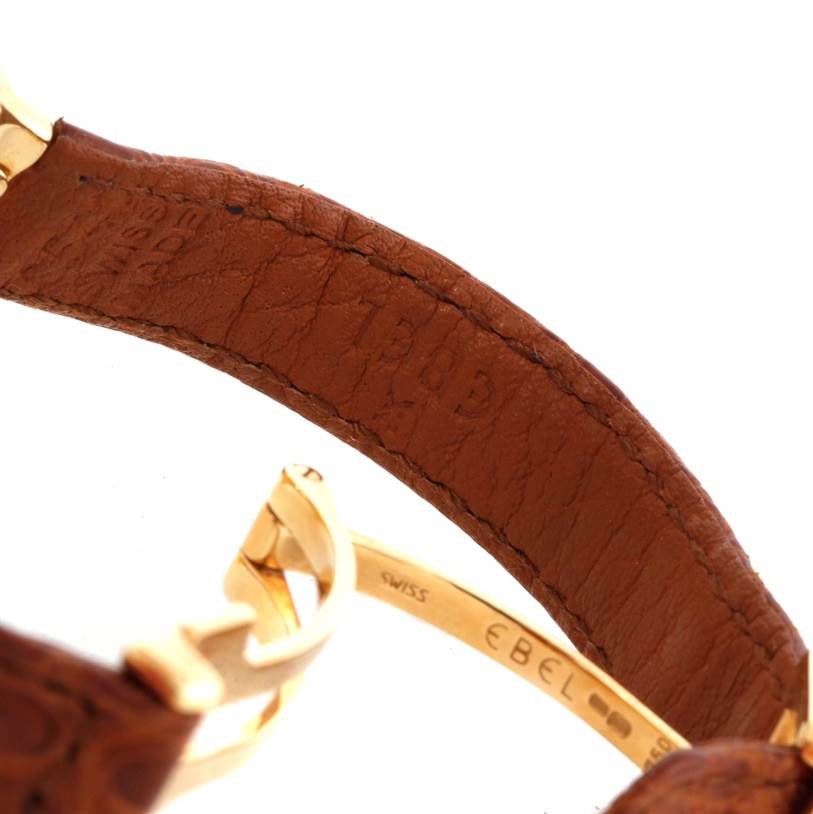 The image shows the inside leather strap and gold clasp of the Ebel 866940 Women's Yellow Gold Mother of Pearl Dial 866940 Women's Yellow Gold Mother of Pearl Dial Beluga Ladies Yellow Gold Mother of Pearl Diamond Watch 866940.