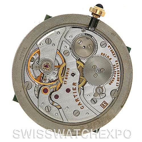 This image shows the movement of a Santos Dumont model watch by Cartier.