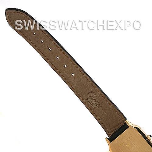 The image shows the side view of the strap and a portion of the case of the Cartier Santos Dumont Yellow Gold White Dial Yellow Gold White Dial model watch.