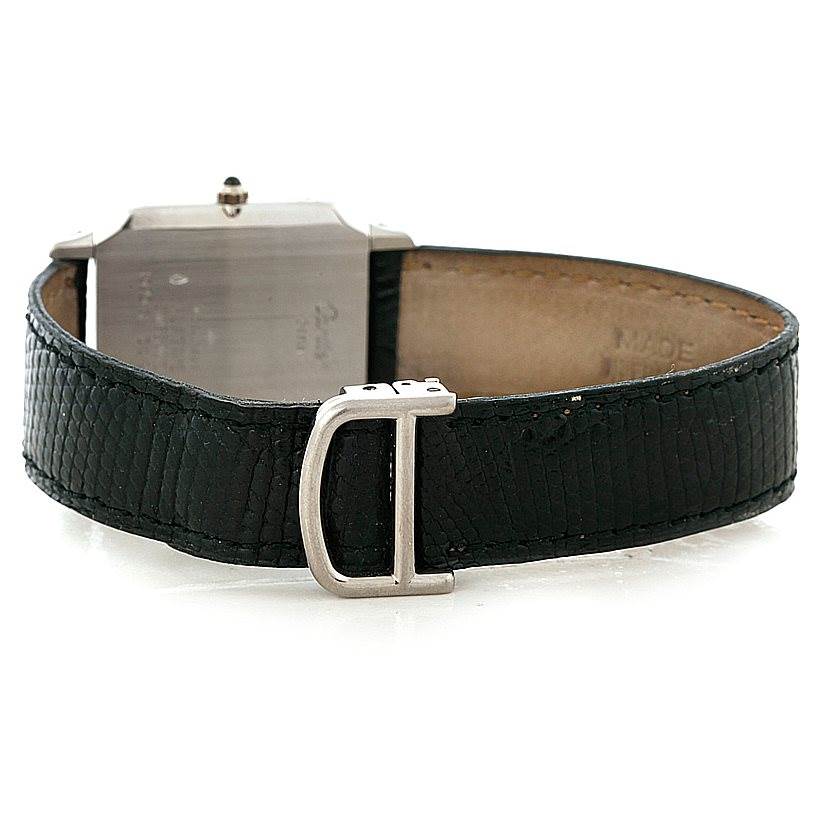 This image shows the back view of a Cartier Santos Dumont 15751 Men's Platinum White Dial 15751 Men's Platinum White Dial watch, focusing on the strap and buckle.