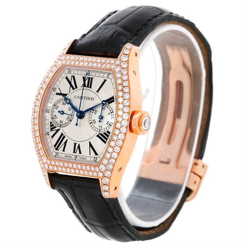 Cartier Tortue Monopoussoir Chronograph 18K Rose Gold Diamond Watch SwissWatchExpo