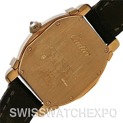 This image shows the back and part of the side of a Cartier Tortue Women
s Yellow Gold Silver Dial Women
s Yellow Gold Silver Dial watch.
