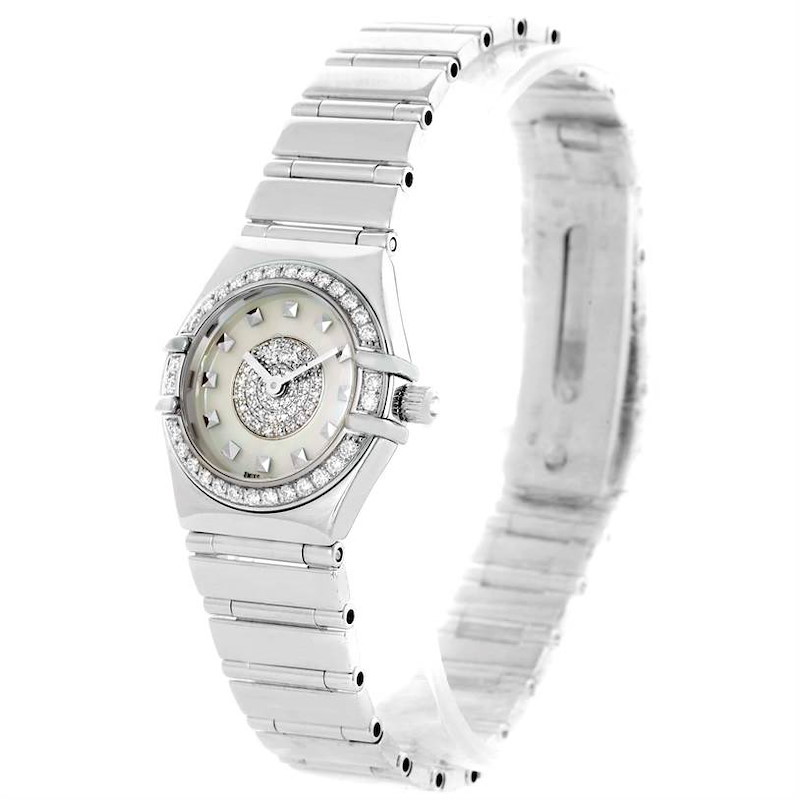 Omega Constellation Specialties 18K White Gold Pave Diamond Ladies Watch SwissWatchExpo