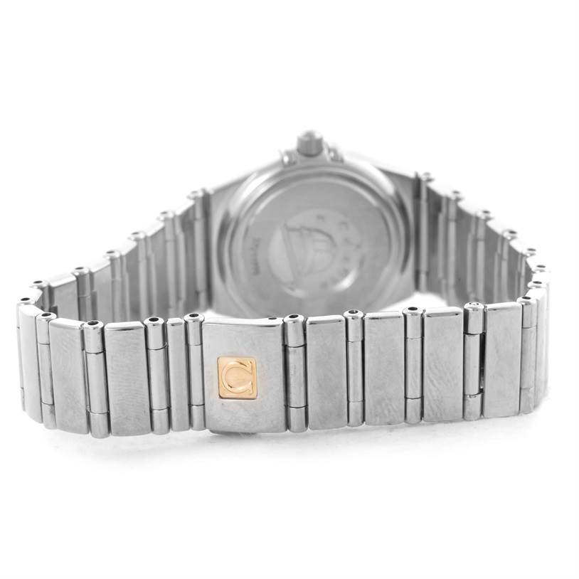 This image shows the back view and bracelet of an Omega 1465.71.00 Women's Stainless Steel Mother of Pearl Dial 1465.71.00 Women's Stainless Steel Mother of Pearl Dial Constellation My Choice Ladies Mini Watch 1465.71.00.