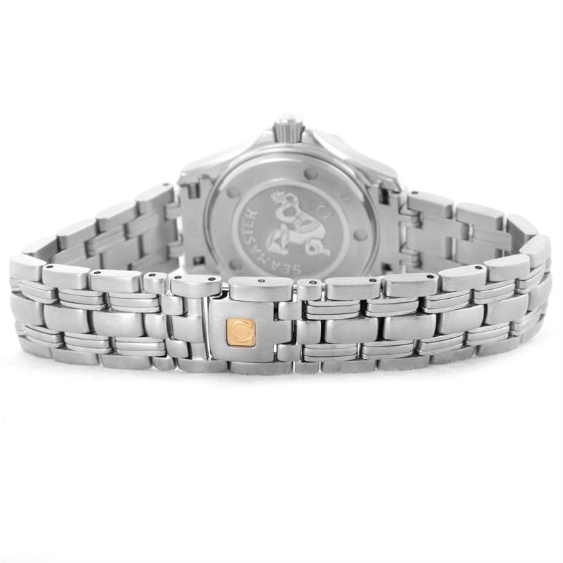 The image shows the back case and bracelet of the Omega 2224.80.00 Women's Stainless Steel Blue Dial 2224.80.00 Women's Stainless Steel Blue Dial Seamaster Professional 300M Ladies Watch 2224.80.00.