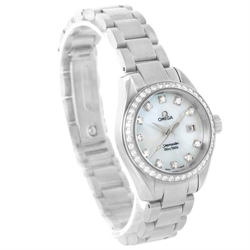 Omega Aqua Terra 29mm Mother of Pearl Diamond Ladies Watch 2579.75 SwissWatchExpo