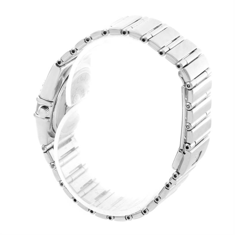 The image displays the side view of the Omega 1475.51.00 Women
s Stainless Steel Black Dial 1475.51.00 Women
s Stainless Steel Black Dial Constellation My Choice Ladies Diamond Watch 1475.51.00, focusing on its bracelet.