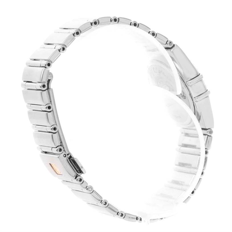 The image shows the side view of the bracelet of an Omega 1475.51.00 Women
s Stainless Steel Black Dial 1475.51.00 Women
s Stainless Steel Black Dial Constellation My Choice Ladies Diamond Watch 1475.51.00.