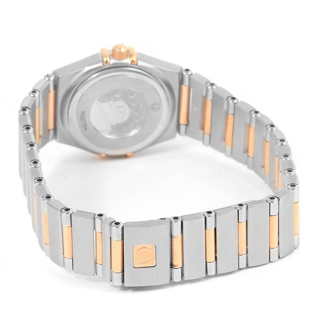 The image shows the back and band of the Omega 1360.75.00 Women's Steel and Gold (two tone) Mother of Pearl Dial 1360.75.00 Women's Steel and Gold (two tone) Mother of Pearl Dial Constellation My Choice Mini Diamond Watch 1360.75.00.