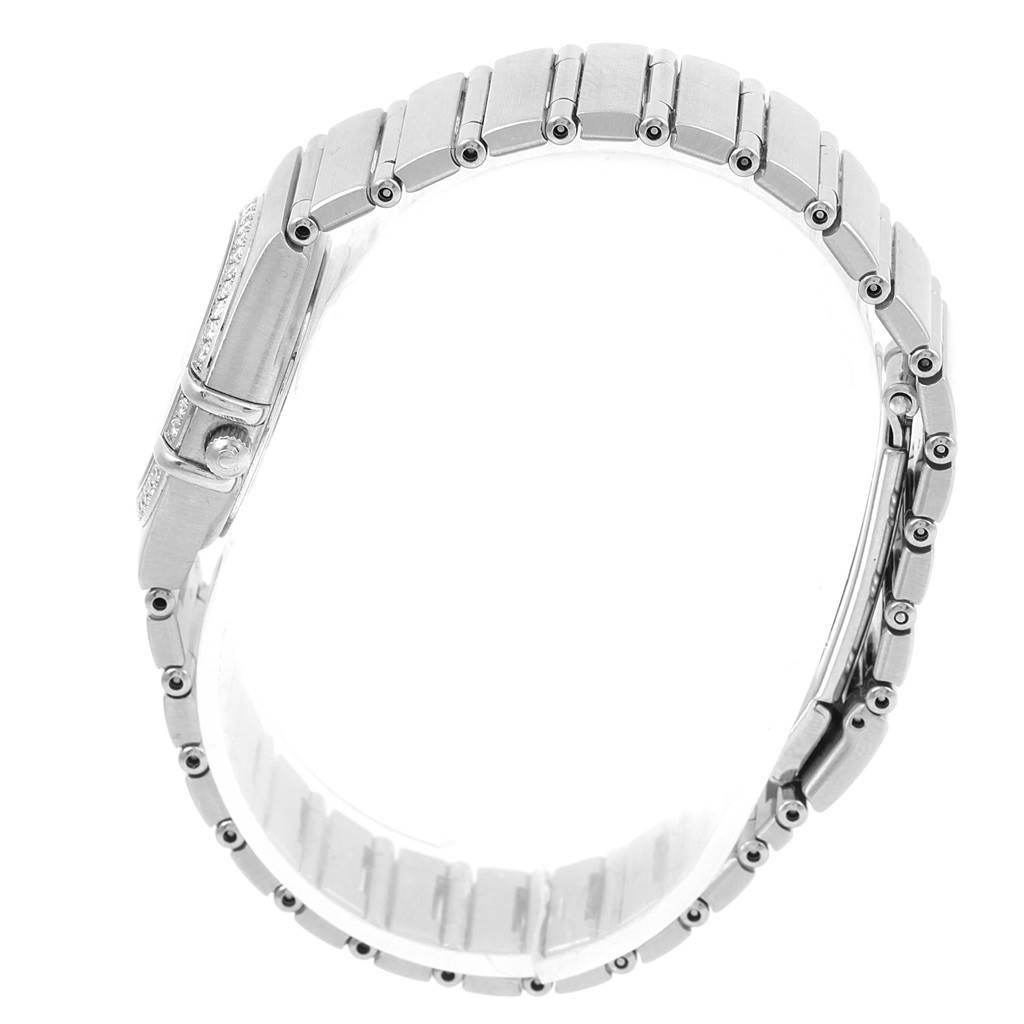 The image shows the side view and bracelet of the Omega 1460.75.00 Women's Stainless Steel Mother of Pearl Dial 1460.75.00 Women's Stainless Steel Mother of Pearl Dial Constellation 95 Mini MOP Diamonds Ladies Watch 1460.75.00.