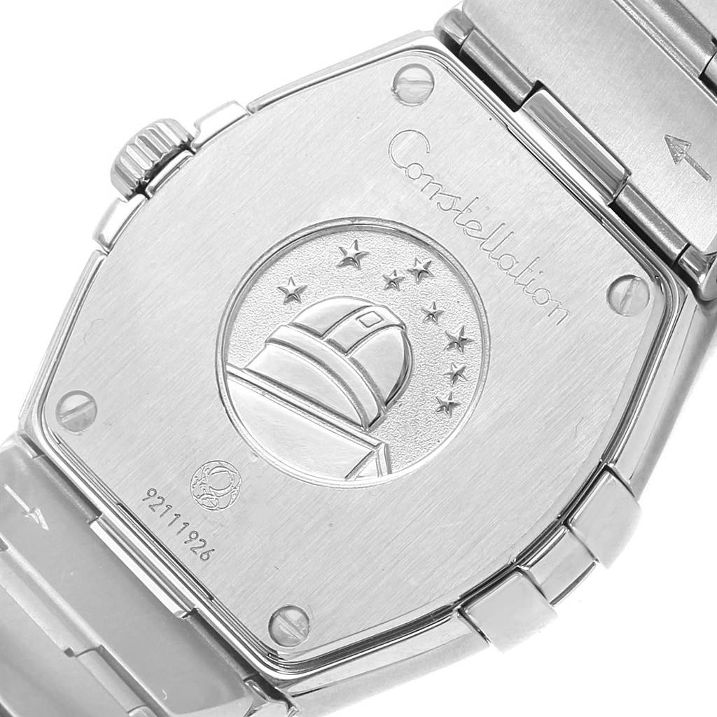 This is the back view of the Omega 123.15.24.60.55.004 Women
s Stainless Steel Mother of Pearl Dial 123.15.24.60.55.004 Women
s Stainless Steel Mother of Pearl Dial Constellation MOP Diamond Ladies Watch 123.15.24.60.55.004, showing its engraved case back.