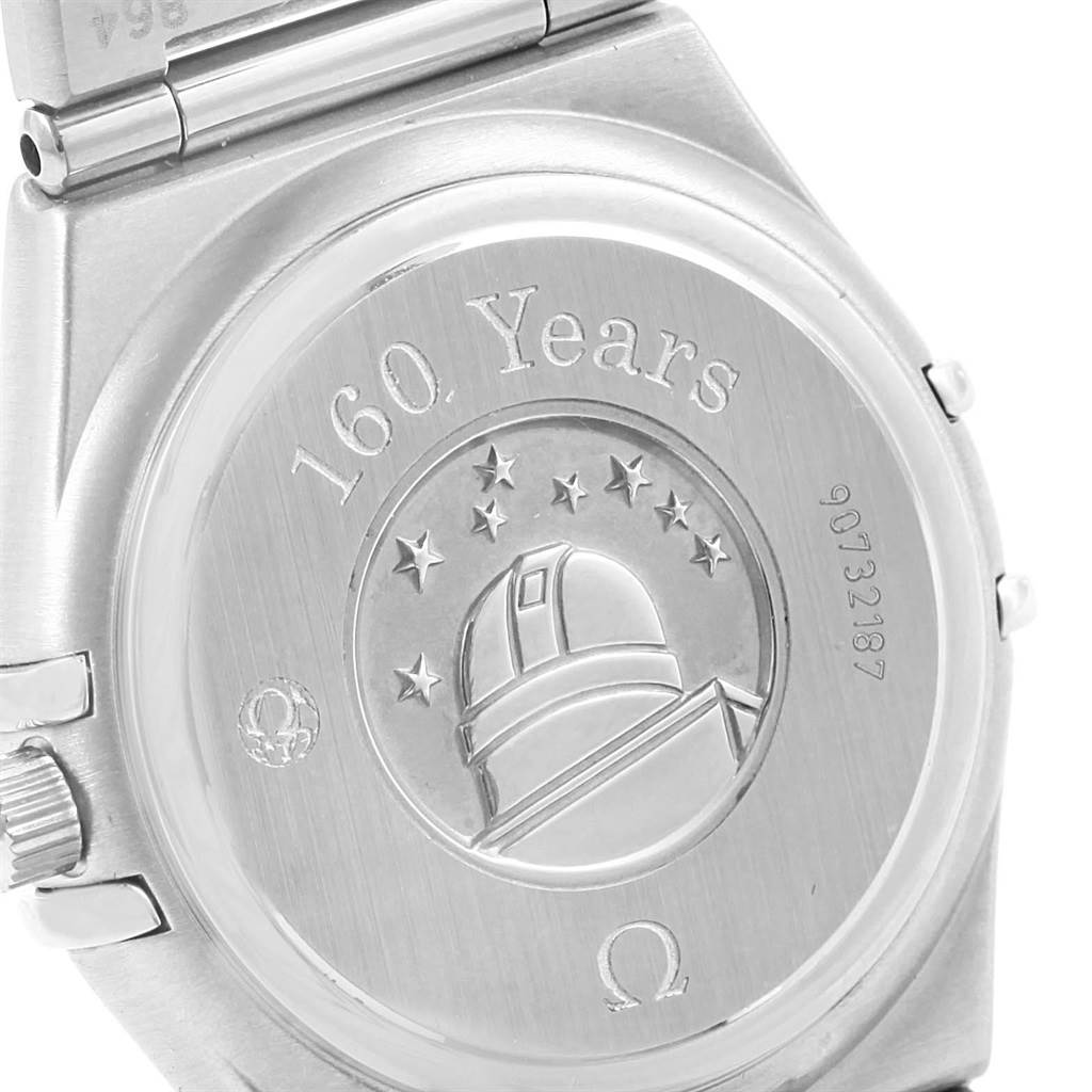 The image shows the back case of the Omega 123.15.24.60.55.004 Women's Stainless Steel Mother of Pearl Dial 123.15.24.60.55.004 Women's Stainless Steel Mother of Pearl Dial Constellation MOP Diamonds Ladies Watch model 123.15.24.60.55.004.