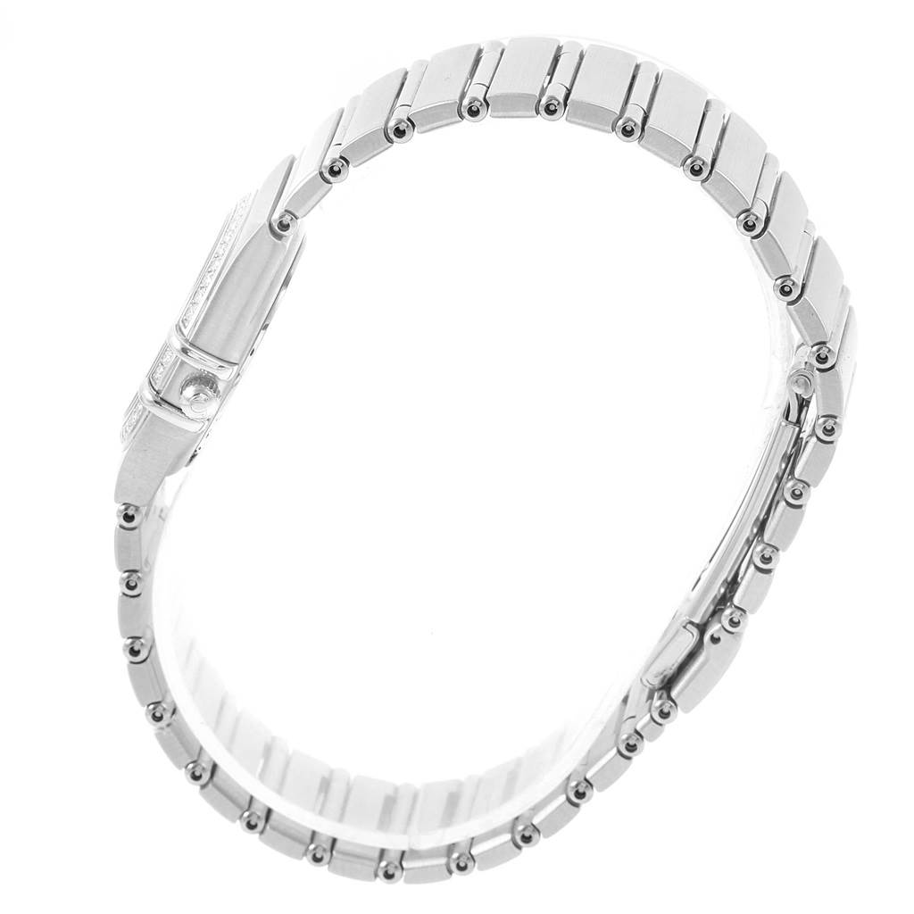 The image shows a side view of the band and clasp of the Omega 123.15.24.60.55.004 Women's Stainless Steel Mother of Pearl Dial 123.15.24.60.55.004 Women's Stainless Steel Mother of Pearl Dial Constellation MOP Diamonds Ladies Watch 123.15.24.60.55.004.