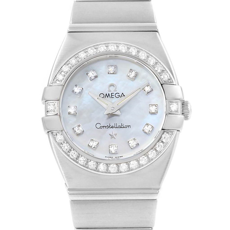 The image shows the front view of an Omega Constellation MOP Diamond Steel Ladies Watch 1589.75.00.