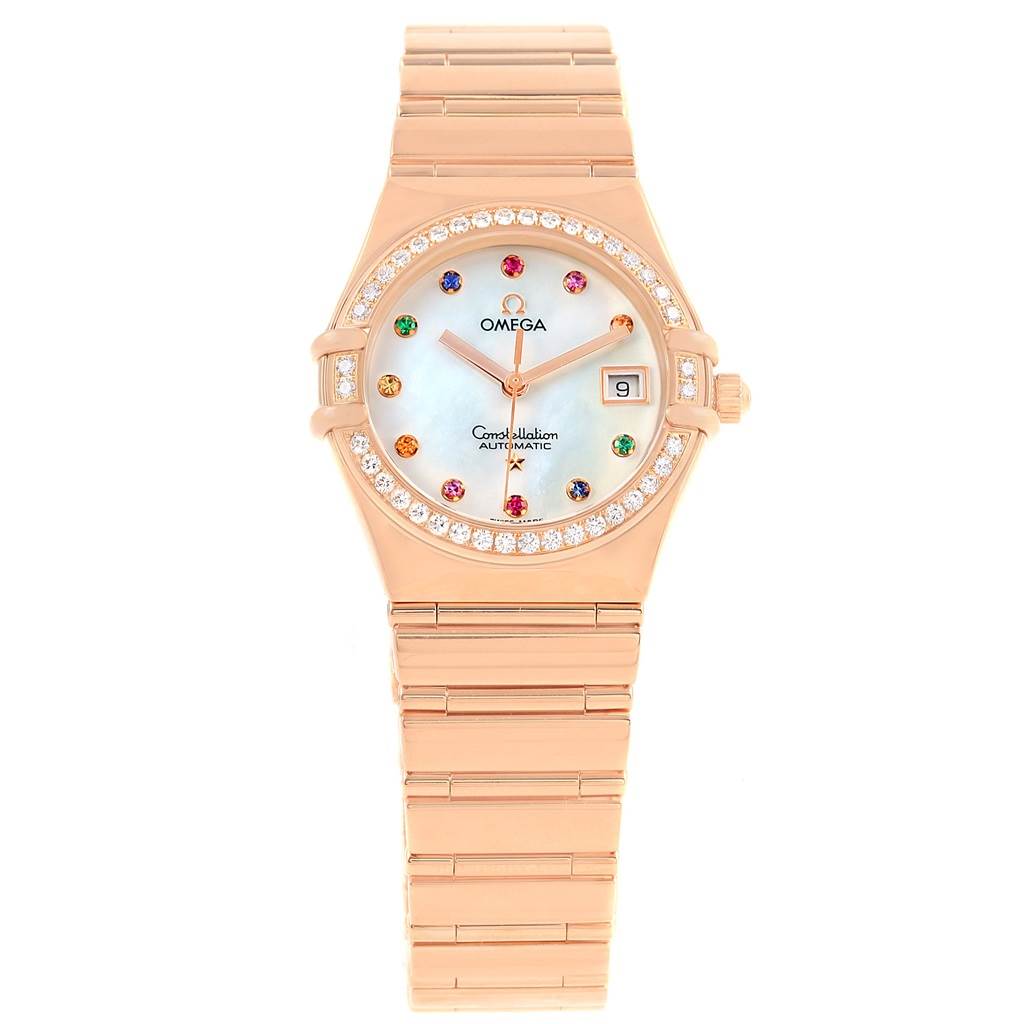 The image shows a front view of the Omega 1140.79.00 Women
s Rose Gold Mother of Pearl Dial 1140.79.00 Women
s Rose Gold Mother of Pearl Dial Constellation Iris My Choice Rose Gold Ladies Watch 1140.79.