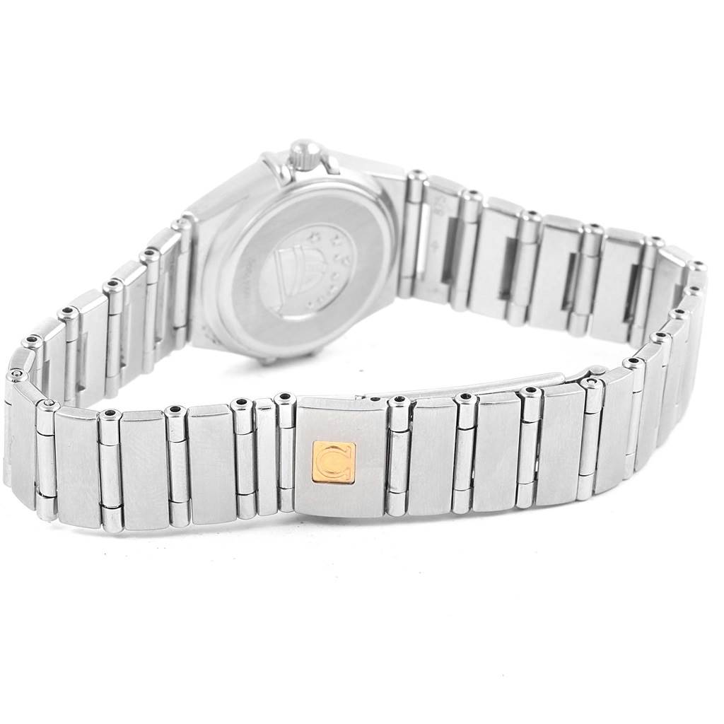 The image shows the back view and bracelet of the Omega 1465.71.00 Women
s Stainless Steel Mother of Pearl Dial 1465.71.00 Women
s Stainless Steel Mother of Pearl Dial Constellation My Choice Mini Diamond Steel Watch 1465.71.00.