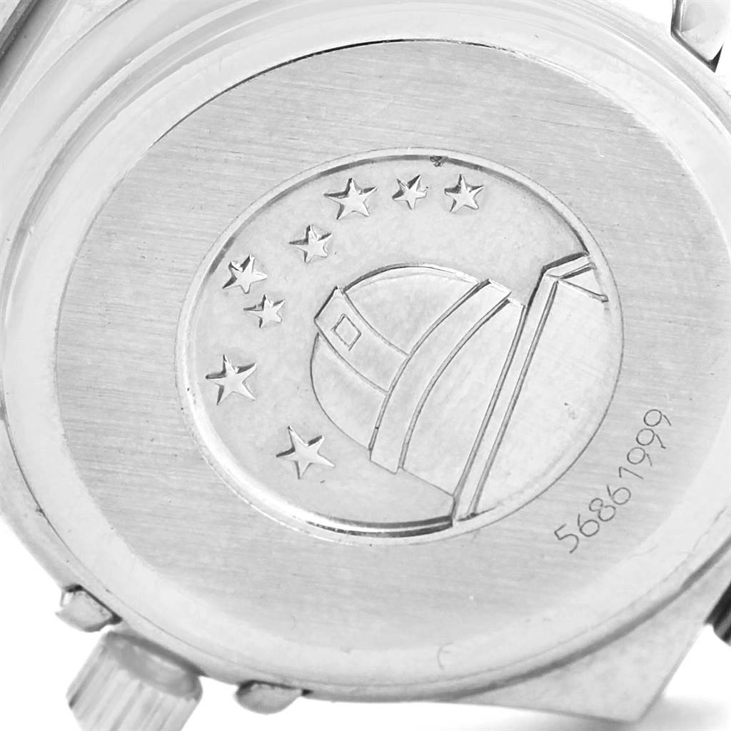 This image shows the engraved stainless steel case back of the Omega 1465.71.00 Women
s Stainless Steel Mother of Pearl Dial 1465.71.00 Women
s Stainless Steel Mother of Pearl Dial Constellation My Choice Mini Diamond Steel Watch 1465.71.00.